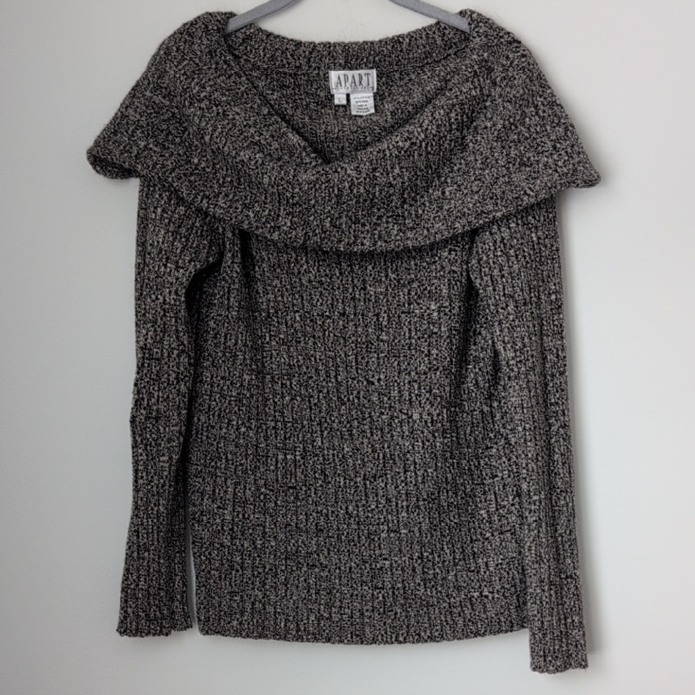 Apart Women's Brown and White Cowl Neck Off Shoulder Sweater